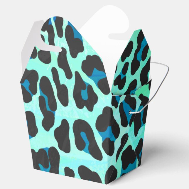 Leopard Black and Teal Print Favor Boxes (Opened)