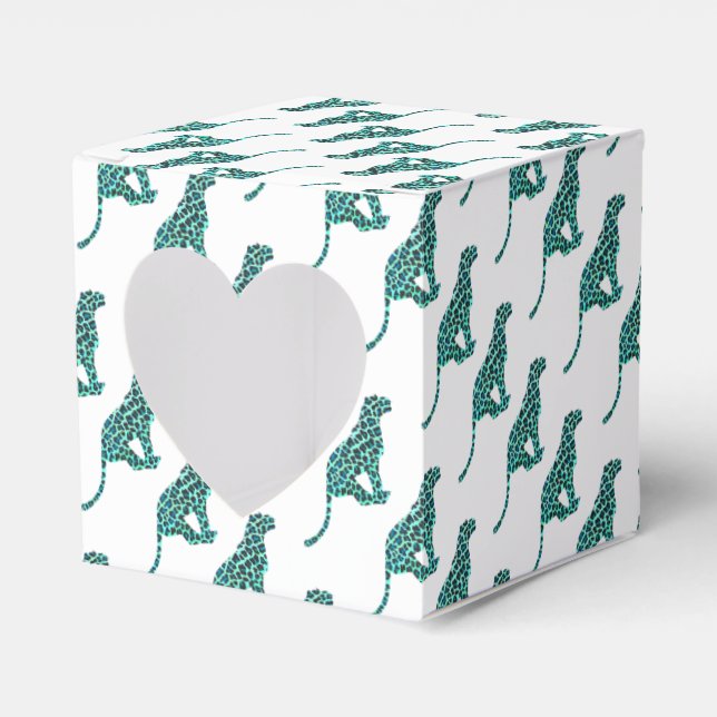 Leopard Black and Teal Print Favor Boxes (Front Side)