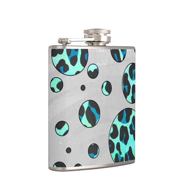 Leopard Black and Teal Print Flask (Right)