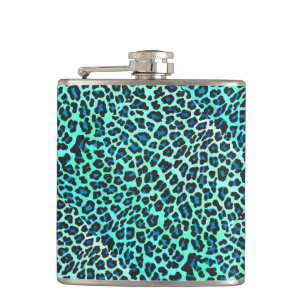 Leopard Black and Teal Print Flask
