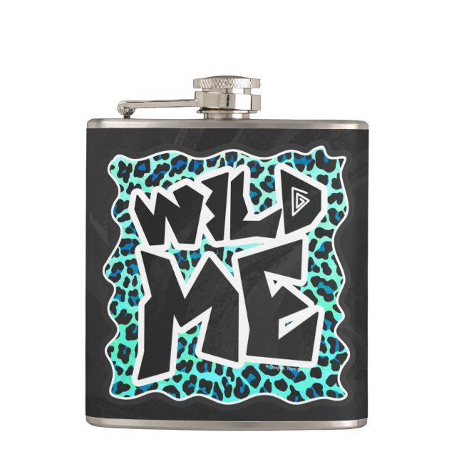 Leopard Black and Teal Print Flask (Front)