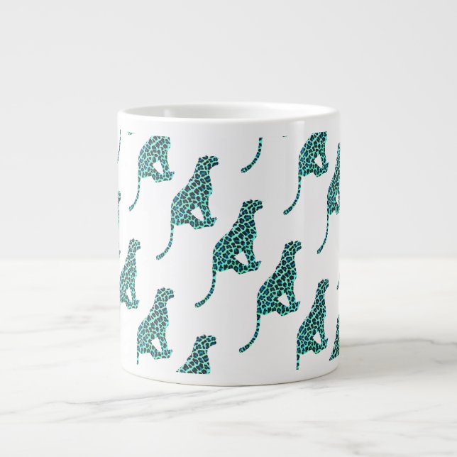 Leopard Black and Teal Print Giant Coffee Mug (Front)
