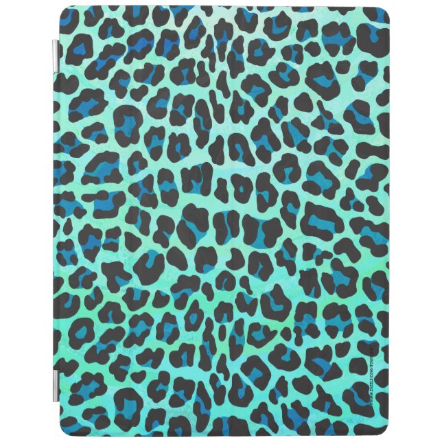 Leopard Black and Teal Print iPad Smart Cover (Front)