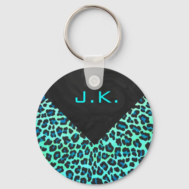 Leopard Black and Teal Print Keychain (Front)