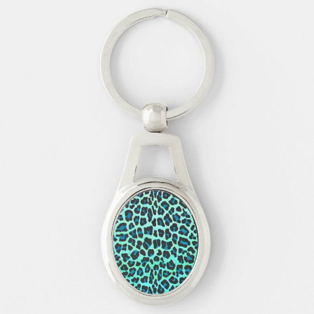 Leopard Black and Teal Print Keychain (Front)