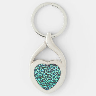 Leopard Black and Teal Print Keychain