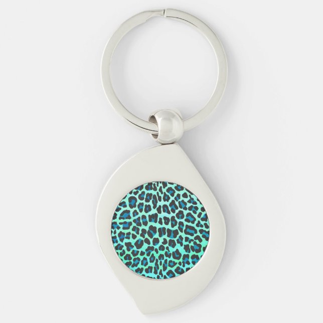 Leopard Black and Teal Print Keychain (Front)