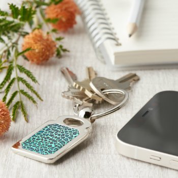 Leopard Black And Teal Print Keychain by ITDWildMe at Zazzle