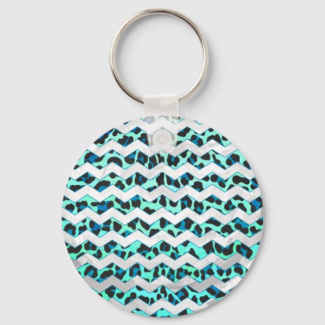 Leopard Black and Teal Print Keychain (Front)