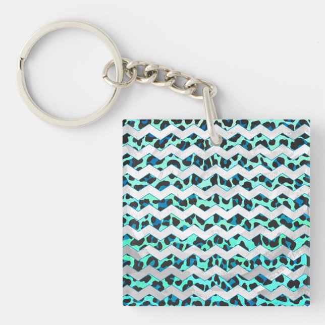 Leopard Black and Teal Print Keychain (Front)