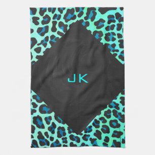 Leopard Black and Teal Print Kitchen Towel
