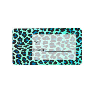 Leopard Black and Teal Print Label