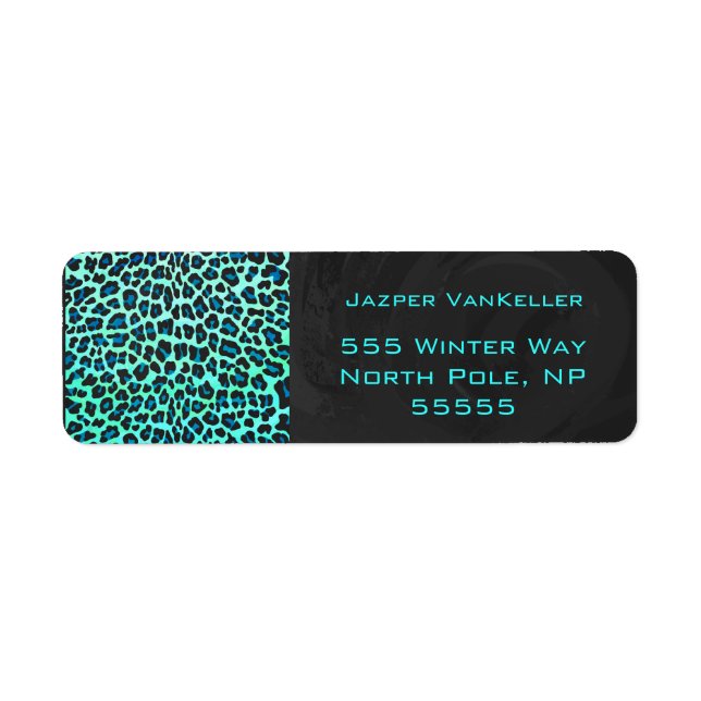 Leopard Black and Teal Print Label (Front)
