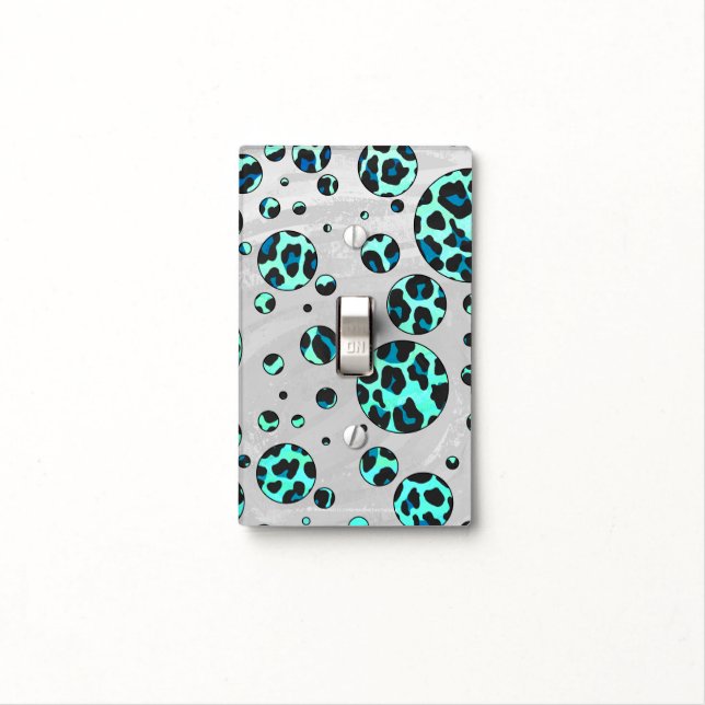 Leopard Black and Teal Print Light Switch Cover (In Situ)