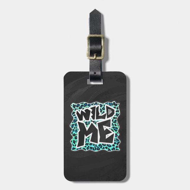 Leopard Black and Teal Print Luggage Tag (Front Vertical)