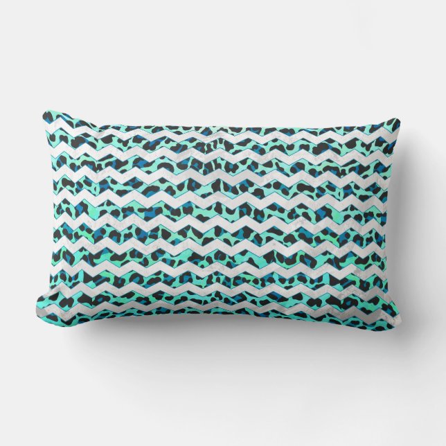 Leopard Black and Teal Print Lumbar Pillow (Front)