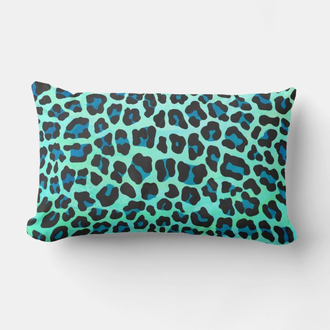 Leopard Black and Teal Print Lumbar Pillow (Front)