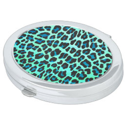 Leopard Black and Teal Print Mirror For Makeup