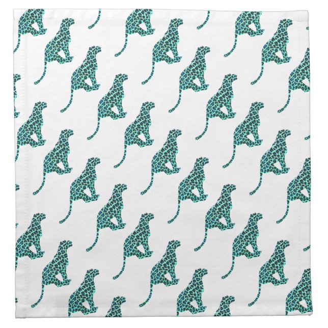 Leopard Black and Teal Print Napkin (Front)