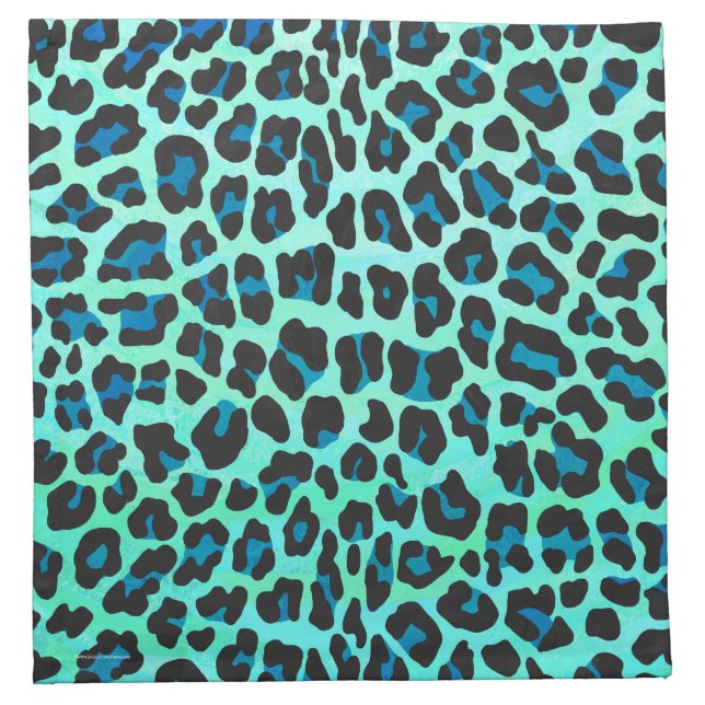 Leopard Black and Teal Print Napkin (Front)