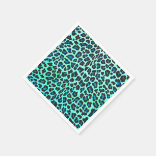 Leopard Black and Teal Print Napkins