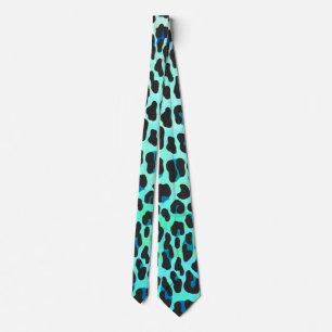 Leopard Black and Teal Print Neck Tie