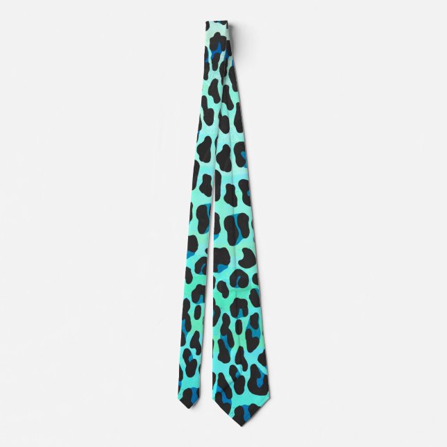 Leopard Black and Teal Print Neck Tie (Back)
