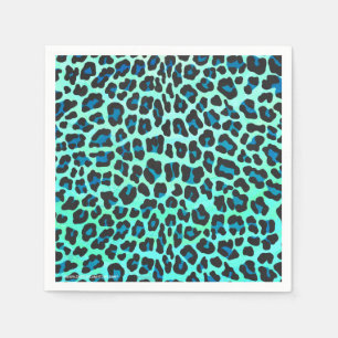 Leopard Black and Teal Print Paper Napkins