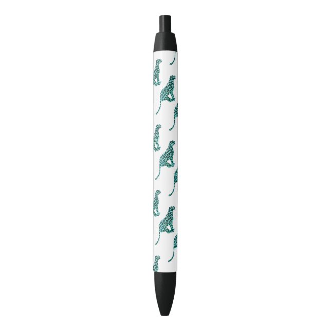 Leopard Black and Teal Print Pen (Front Vertical)