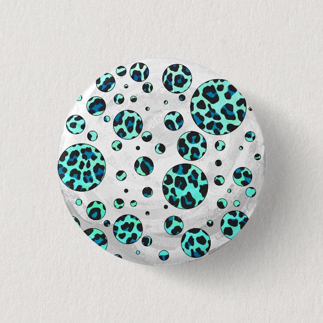 Leopard Black and Teal Print Pinback Button (Front)