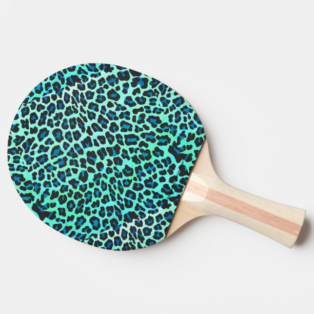 Leopard Black and Teal Print Ping-Pong Paddle (Side)
