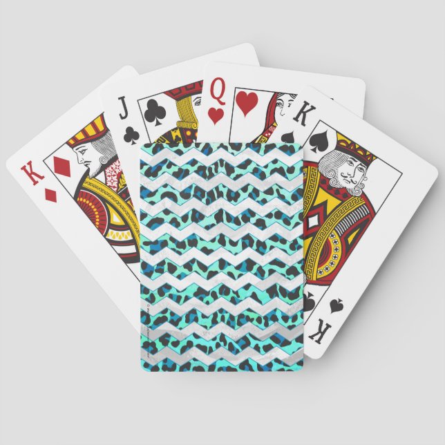 Leopard Black and Teal Print Poker Cards (Back)