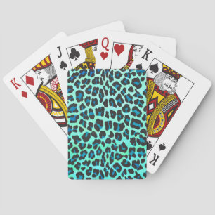 Leopard Black and Teal Print Poker Cards