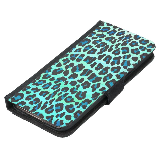 Leopard Black and Teal Print Samsung Galaxy Wallet Case (Bottom)
