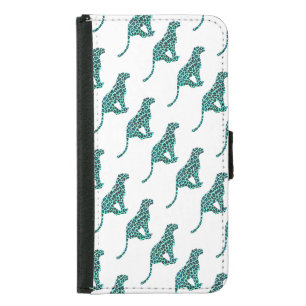 Leopard Black and Teal Print Samsung Galaxy S5 Wallet Case