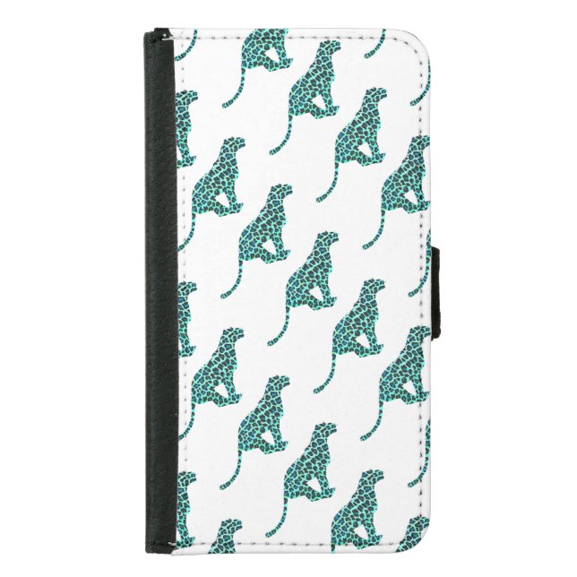 Leopard Black and Teal Print Samsung Galaxy Wallet Case (Front)