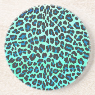 Leopard Black and Teal Print Sandstone Coaster