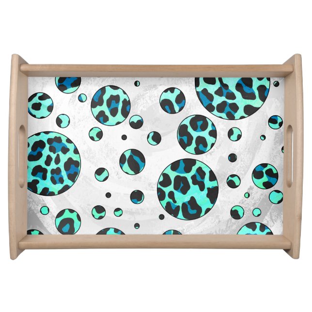 Leopard Black and Teal Print Serving Tray (Front)