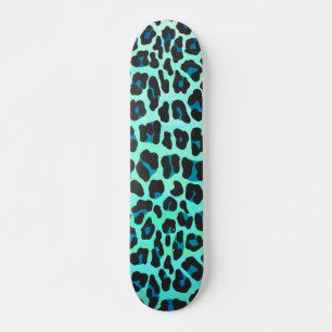 Leopard Black and Teal Print Skateboard Deck