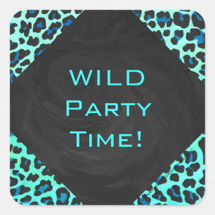 Leopard Black and Teal Print Square Sticker