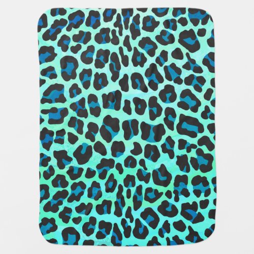 Leopard Black and Teal Print Stroller Blanket
