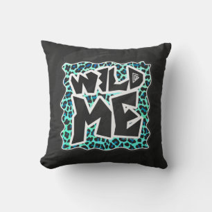 Leopard Black and Teal Print Throw Pillow