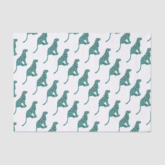 Leopard Black and Teal Print Tissue Paper (Front)