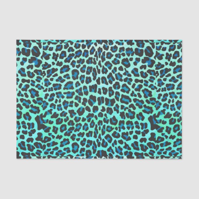 Leopard Black and Teal Print Tissue Paper (Front)