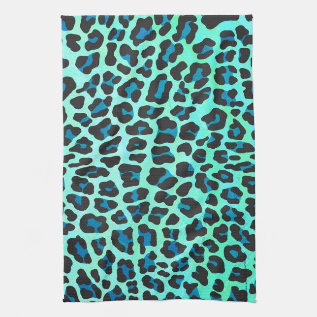 Leopard Black and Teal Print Towel (Vertical)