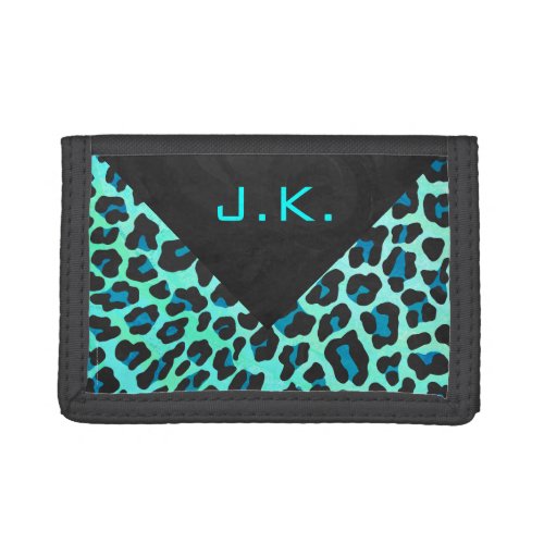 Leopard Black and Teal Print Trifold Wallet