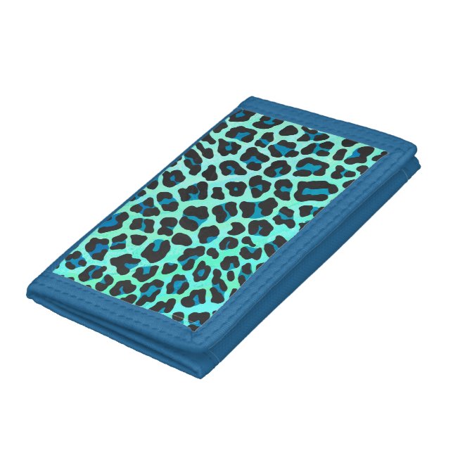 Leopard Black and Teal Print Trifold Wallet (Bottom)