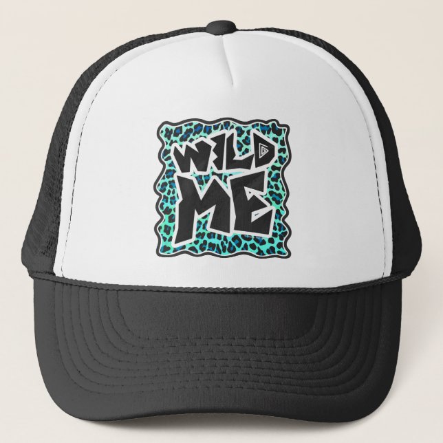 Leopard Black and Teal Print Trucker Hat (Front)