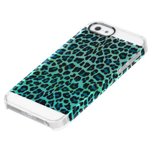 Leopard Black and Teal Print Clear iPhone SE/5/5s Case