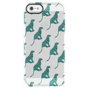 Leopard Black and Teal Print Clear iPhone SE/5/5s Case